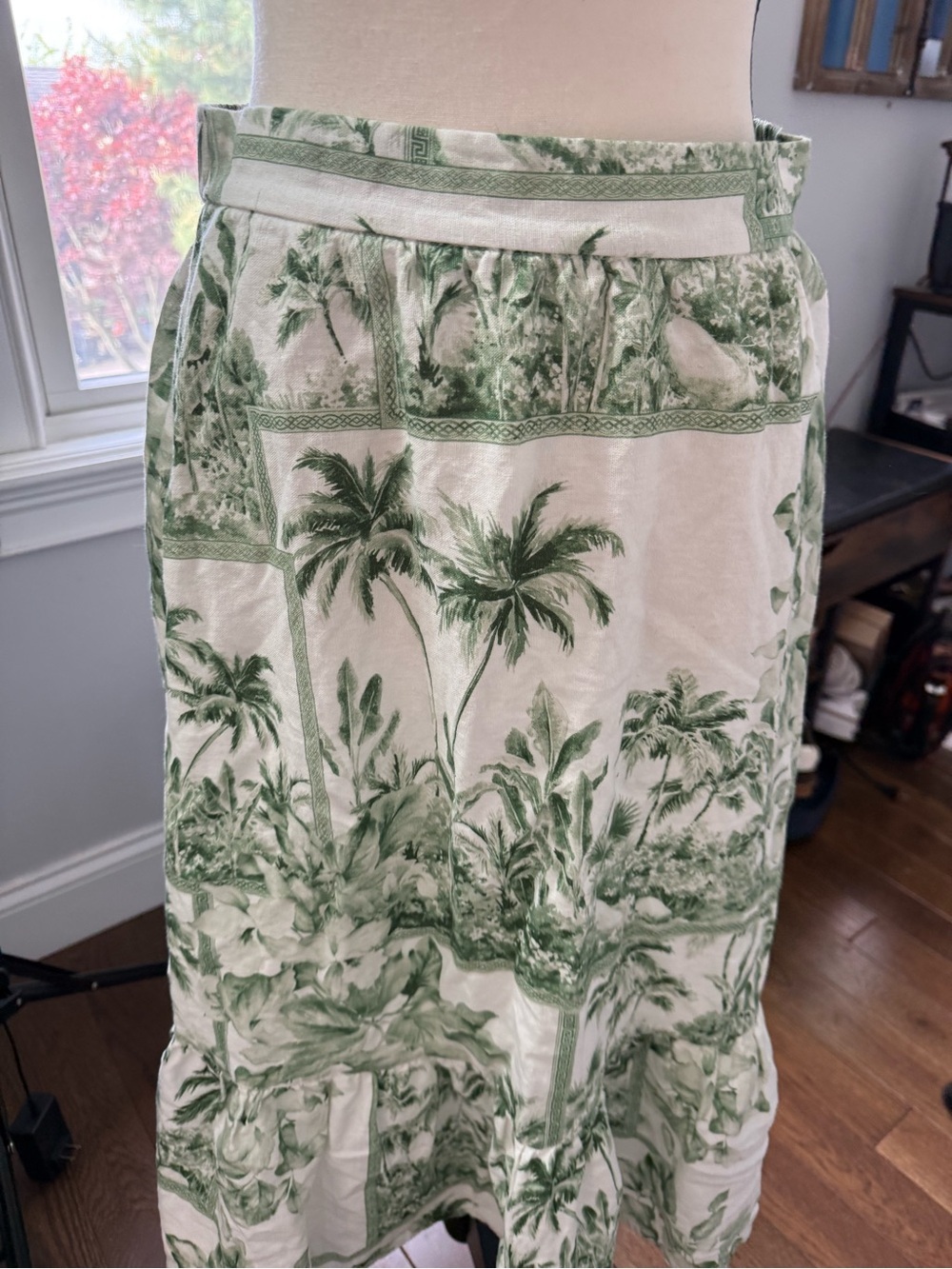 Rachel Zoe Linen Blend Cream and Green Tropical Print Skirt Size Medium - Picture 2 of 6